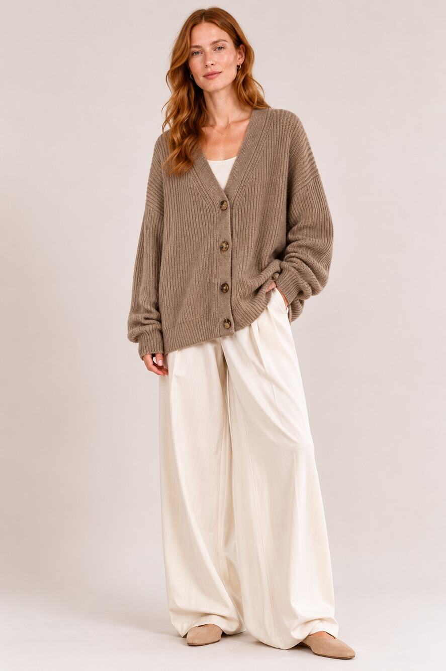 Jenni Kayne Oversized Cashmere Cocoon Cardigan Sweater Tan Womens Size Large